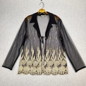 Anna USA Black Sheer Gold Embellished Tie-Front Bolero Cardigan XL Layering 80s‎